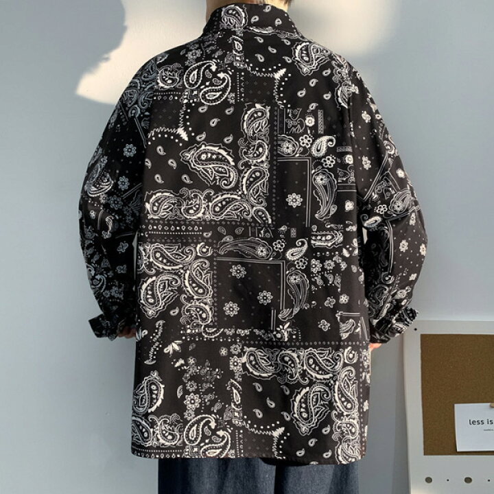 楽天市場】柄シャツ バンダナ柄 長袖 黒 ブラック ペイズリー柄 