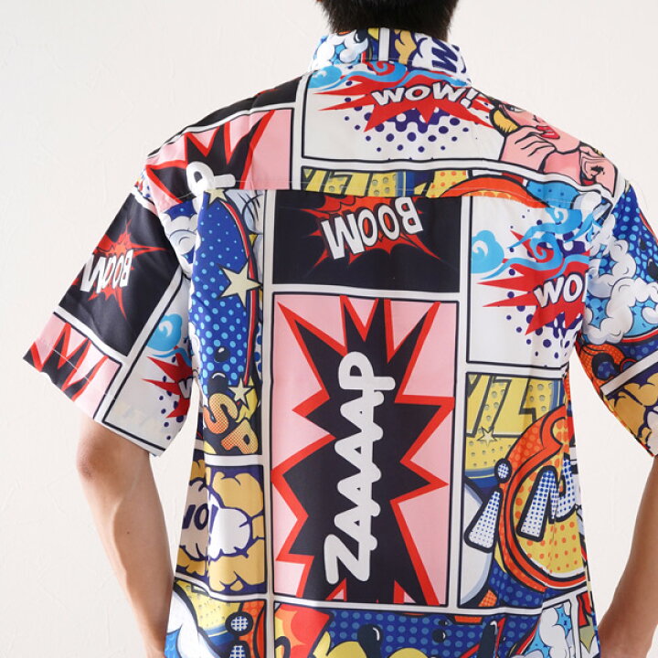 楽天市場】柄シャツ コミック柄 半袖シャツ POP アメコミ風 カラフル 