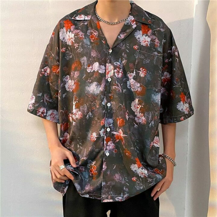 楽天市場】柄シャツ フラワー柄 オープンカラー 半袖シャツ ボタニカル 