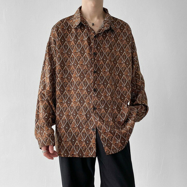 楽天市場】柄シャツ ダイヤ柄 ペイズリー柄 長袖シャツ レトロ  