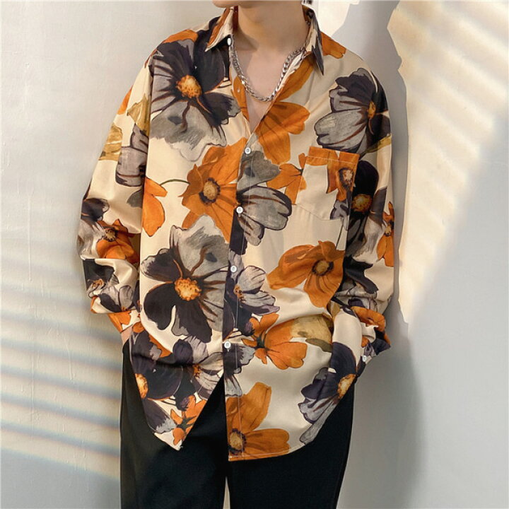 楽天市場】柄シャツ レトロ フラワー柄 花柄 アート セピアカラー 長袖  