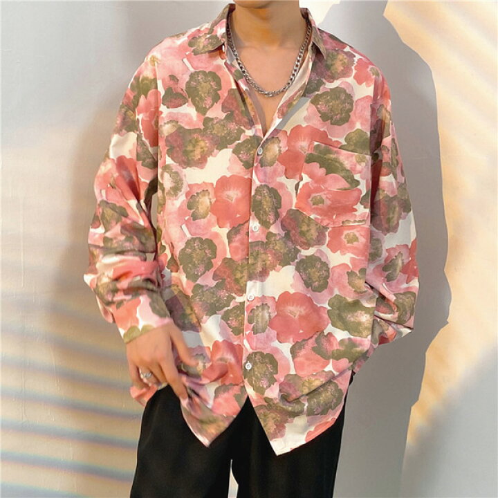 楽天市場】柄シャツ フラワー柄 ピンク 花柄 桃色 長袖 オーバーサイズ 