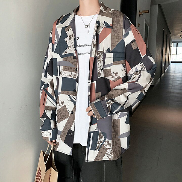 楽天市場】柄シャツ 幾何柄 ジオメトリック 長袖シャツ レトロ 配色 