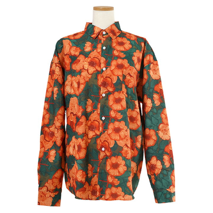 楽天市場】柄シャツ 花柄 花 フラワー オレンジ グリーン 油絵 絵画  