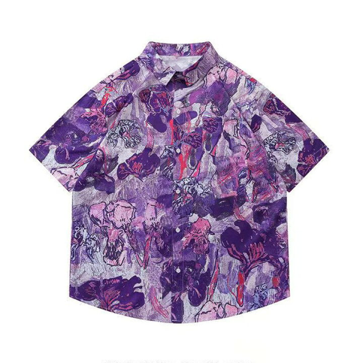 楽天市場】柄シャツ パープル 紫 アート 絵画 油絵 フラワー 花柄 抽象 