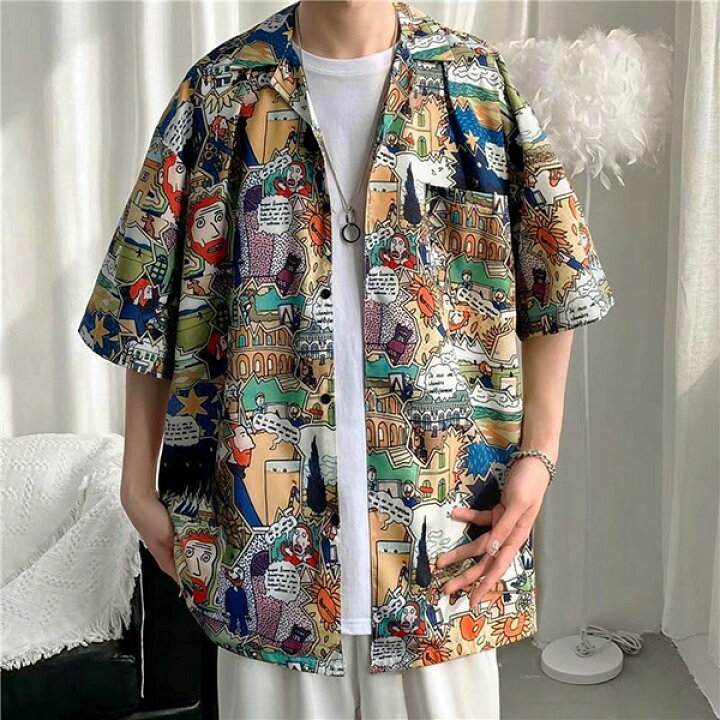 楽天市場】柄シャツ 絵本柄 漫画柄 マンガ コミック オープンカラー