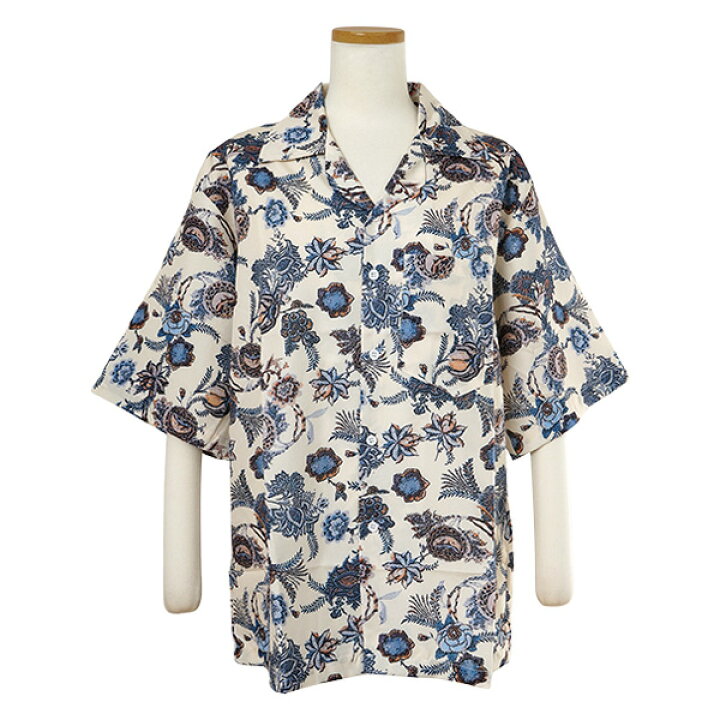 楽天市場】柄シャツ 花柄 フラワー 花 ボタニカル柄 古着風 青 植物柄 