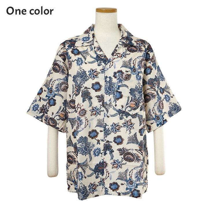 楽天市場】柄シャツ 花柄 フラワー 花 ボタニカル柄 古着風 青 植物柄 