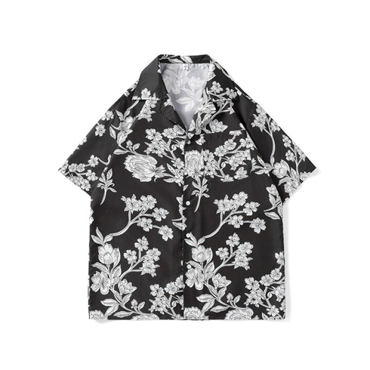 楽天市場】柄シャツ モノクロ モノトーン 白黒 アロハシャツ 花柄 植物 