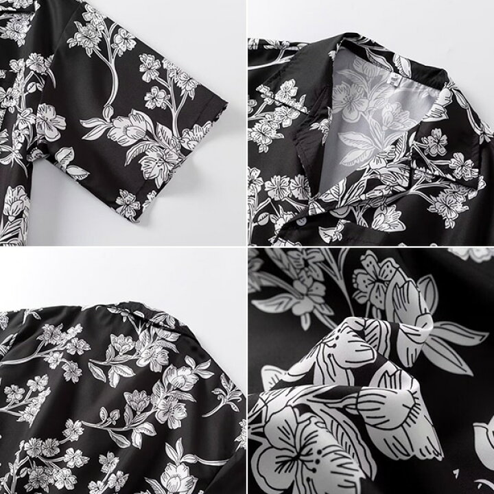 楽天市場】柄シャツ モノクロ モノトーン 白黒 アロハシャツ 花柄 植物 