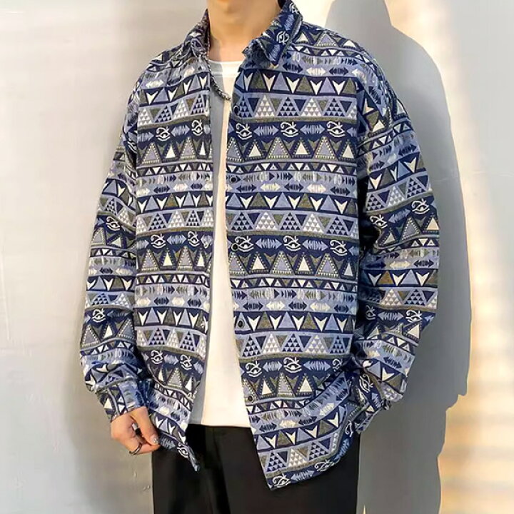 楽天市場】柄シャツ ジャカード 三角 トライアングル 幾何柄 ジオ 