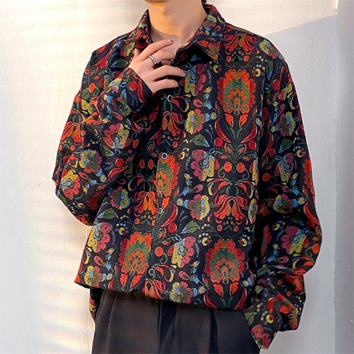 楽天市場】柄シャツ ジャカード 花柄 フラワー ゴブラン 植物柄 