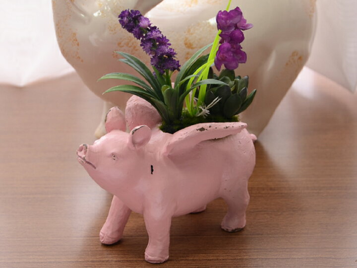 楽天市場】Pink Flying Pig お花を背負ったピンクの羽ブタ 置物 