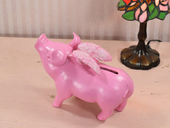 楽天市場】Flying Pig ピンクの羽ブタの貯金箱 置物 マネーバンク 