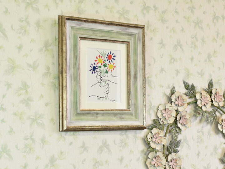 楽天市場 ブーケ 花束を持つ手 パブロ ピカソ アートフレーム 絵 壁掛け 複製 壁飾り 洋画 名画おしゃれ アンティーク アンティーク風 雑貨 グリーン ホワイト Decor Plus