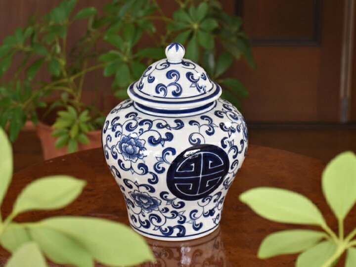 楽天市場】A＆B HOME 青白陶器吉祥紋様蓋付壷 飾り壺 ブルーホワイト 
