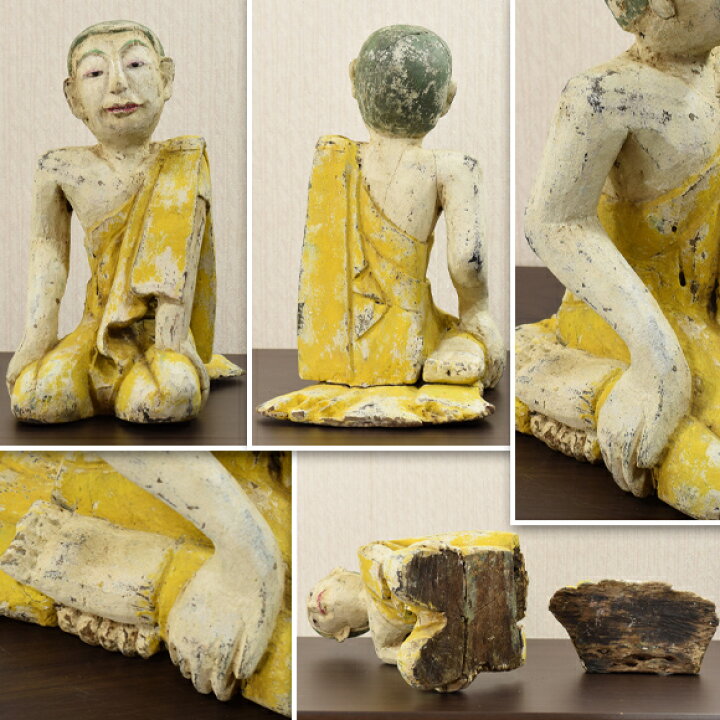 楽天市場】タイの修行僧（大） 時代を経たような木彫りのお坊さんの像 