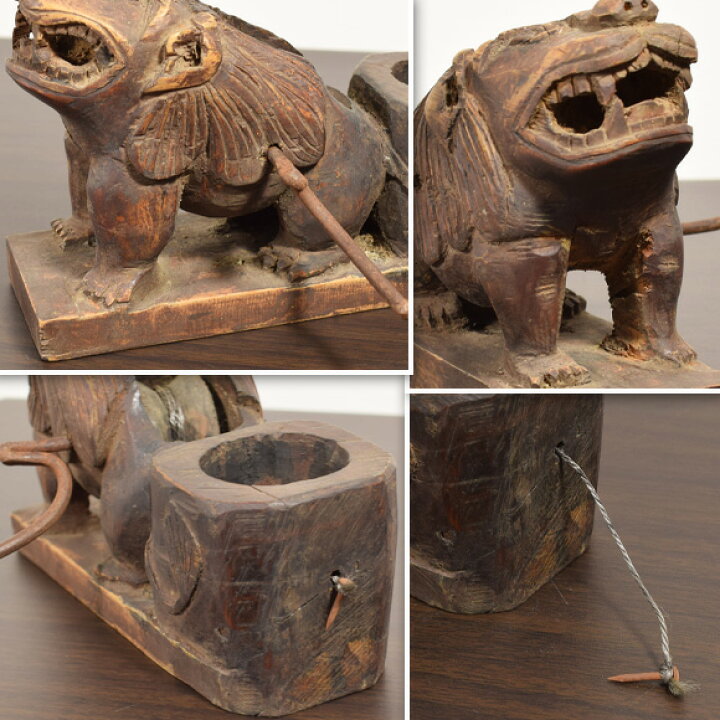 楽天市場】獅子が模られた木製の墨つぼ 獅子墨壷 木彫り オブジェ 飾り 