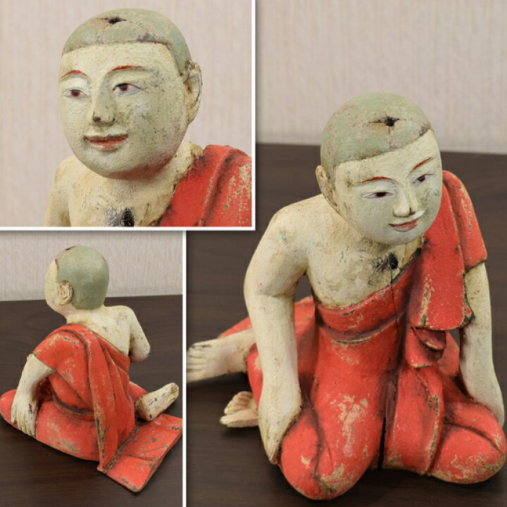 楽天市場】タイの修行僧（小） 時代を経たような木彫りのお坊さんの像 
