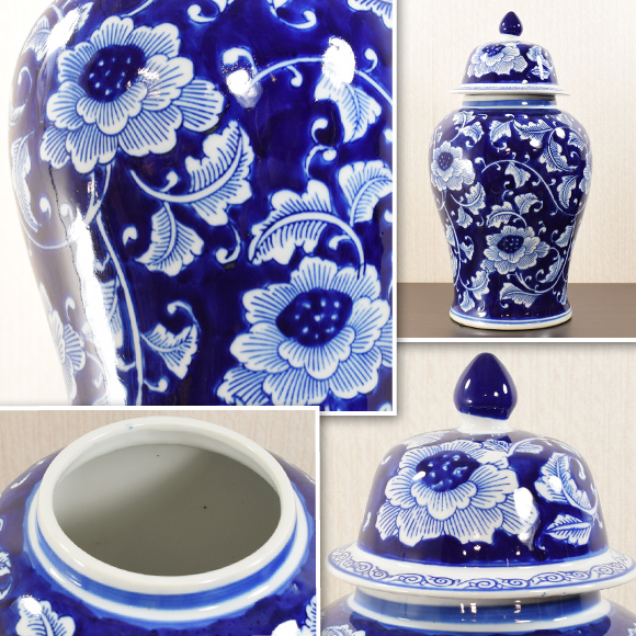 楽天市場】A&B HOME 青色陶器蓋付大壷 ブルージャー 飾り壺 陶器置物 