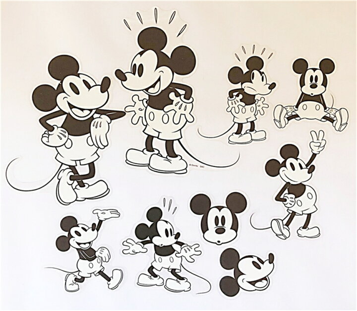 楽天市場 送料無料 ディズニー Disney モノクロミッキー ミッキーマウス 貼って剥がせる Bigフレークステッカー H185 W130mm 9枚入り Dws Decoste