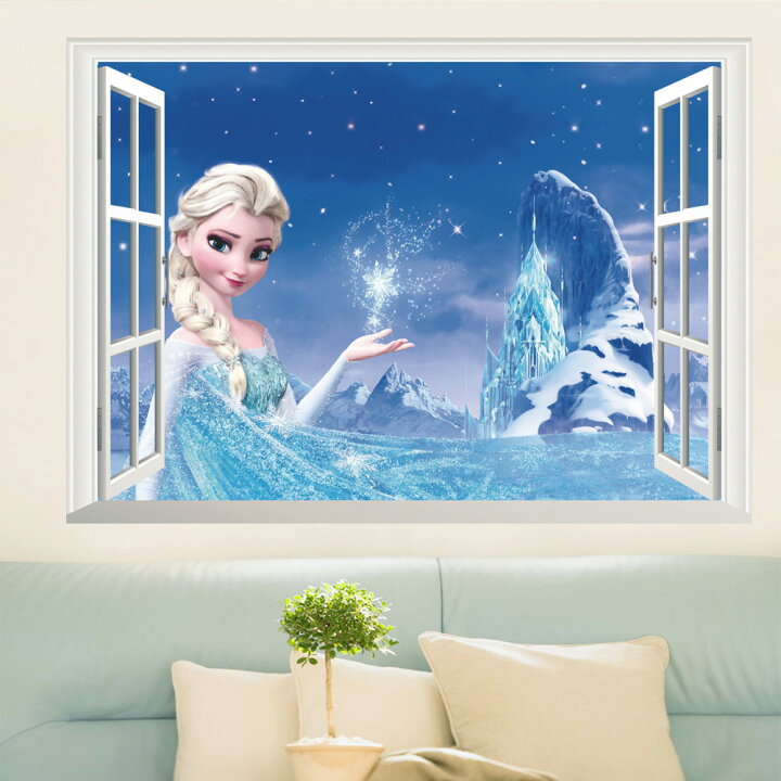 楽天市場 送料無料 Disney プリンセス ウォルト ディズニー アナと雪の女王 エルサ Frozen 偽窓 ウォールステッカー 50 70cm G46 Decoste