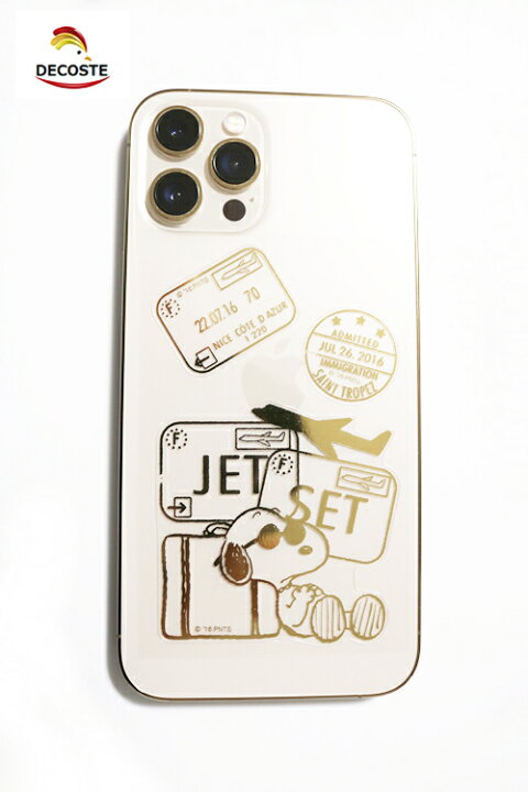 楽天市場 送料無料 ピーナッツ スヌーピー トラベル モバイルデコステッカー ゴールドのメタル感 Pvc ケータイ スマホ Iphone アンドロイド カバー シール H110 W71mm Pks101 Decoste