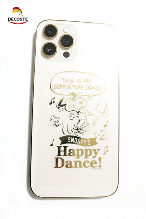 楽天市場 送料無料 ピーナッツ スヌーピー ハッピーダンス モバイルデコステッカー ゴールドのメタル感 Pvc ケータイ スマホ Iphone アンドロイド カバー シール H110 W71mm Pks110 Decoste