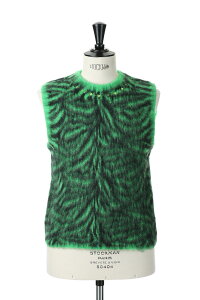 ZEBRA JACQUARD BRUSHED NO SLEEVE TOPS-GREEN-(22AW43KN81) doublet(�_�u���b�g)