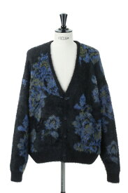 Flower Pattern Shaggy Knit Cardigan -BLACK(LEK080) LEGENDA(レジェンダ)