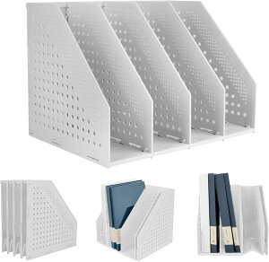 ファイルボックス 本立て マガジンボックス 文具収納 事務用品 卓上棚 オフィス 卓上書類収納 収納ボックス 書類 収納 卓上本棚 本立 本たて 折りたたみ式 4段 家庭用 事務用 グレー/ブラッ