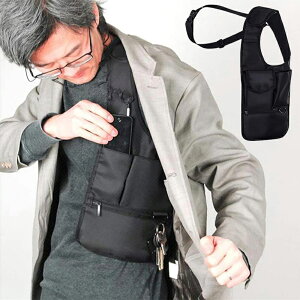 セキュリティポーチ ホルスターバッグ 刑事風 ボディバッグ 脇の下に装着 ショルダーバッグ 貴重品盗難対策 ベルト調整可能 Ipad タブレット パスポートなど収納 アウトドア 日常汎用 男性