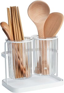 箸立て おしゃれ 水切り キッチン箸立て ツール立て キッチン カトラリー スタンド フォーク 箸収納管 プラスチック製 キッチン用品 (壁掛け式-ダブル箸立て)