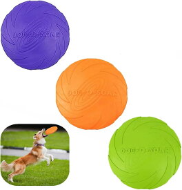 【楽天スーパーSALE10OFF】（3個セット、オレンジ+グリーン+パープル）犬用フリスビー 投げるおもちゃシリコン製 ペットおもちゃ ソフトフライングディスク 歯耐性 ゴム 知能訓練 耐久性 丈夫 ストレス解消 運動不足 大中小型犬に適応15cm