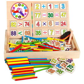 積み木 おもちゃ 算数時計 算数パズル 算数セット 数え棒 多機能 かけざん 割り算 足し算 引き算 数遊び 絵かきボード 両面利用可能 幼児知育玩具