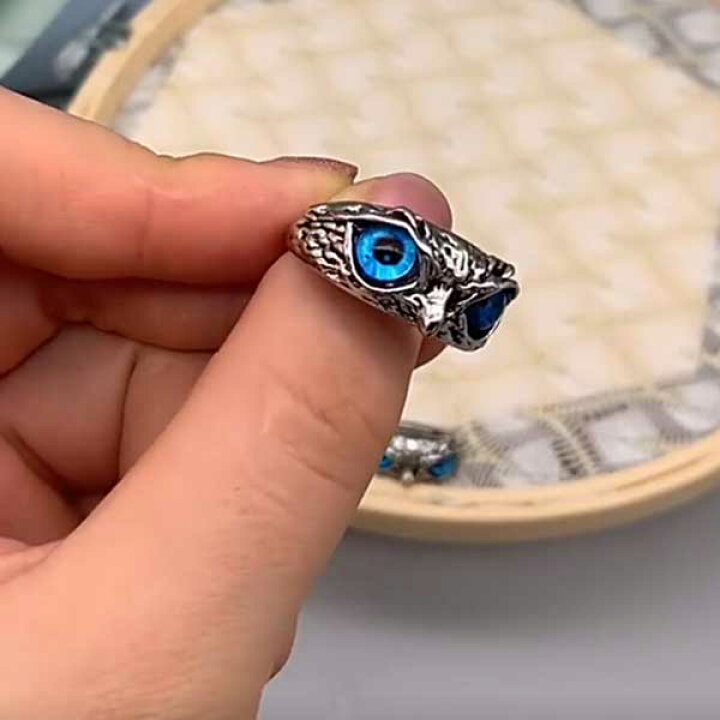激安価格の フクロウリング フリーサイズ シルバー アクセサリー 指輪 ブルーアイ 梟 フクロウ リング 指輪 ブルー 男女兼用 シルバー 幸運 メンズ