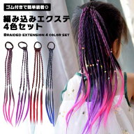 エクステ 編み込み 4色セット ゴム付き カラフル ウィッグ あみこみ ヘアアクセ 簡単 フェス ライブ イメ…