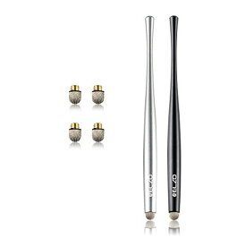 スタイラスペン タッチペン 極細 ツムツム 2本(黒、シルバー) 交換用導電繊維ペン先4個 交換式 アルミ製 スマートフォン タブレ ...