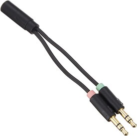 オーディオ 変換ケーブル 4極メス- 3極オス ×2 3.5mmマイク付き イヤホンをPCで使用するための変換ケーブル エレコム