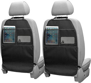 キックガード 車用 バックプロテクター 車用キックマット 車用シートカバー シートバックポケット 後部座席 収納ポケット 小物入れ 車用品 カー用品 2枚セット 防汚 取り付け簡単 ブラック