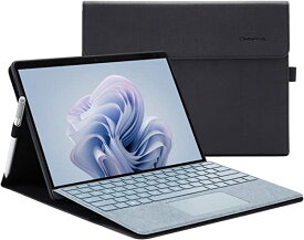 Microsoft Surface Pro 9 2022 ケース 保護カバー Surface Pro 9カバー 表面 内蔵 保護 多視角 スタンド ケース キーボードを収納可能軽量 薄型 ペンホルダー付き PU スマート カバー (カラー ブラック)