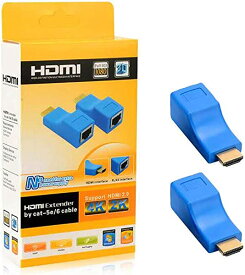 HDMI to RJ45 変換アダプター HDMIトランシーバ HDMI コンバータ 延長器 TX RX 4K 2K 1080P 3D CAT5E 6 LAN イーサネットアダプター30M 拡張 HDMI送受信機 2色 (ブルー)