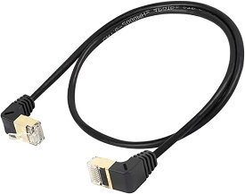 Cat8 イーサネット ケーブル 90度直角 高速40Gbps 2000Mhz ネットワークケーブル 金メッキプラグ SFTP ケーブル Cat8 RJ45 コネクタゲームLAN ケーブル、PC、ルータ0.5M(Up to Down) 送料無料