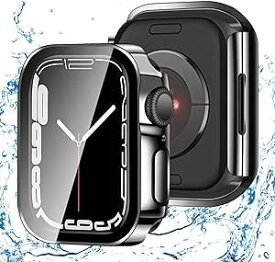 【2枚セット】 アップルウォッチ カバー ケース 45mm 対応 ケース PC+ガラス,電気めっきの光沢 一体型 AppleWatch 保護 ケース 対応 アップルウォッチ9/8/7 Apple Watch 9/8/7 (45mm,防水のブラック) 送料無料