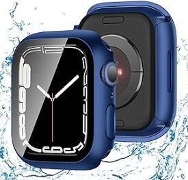 アップルウォッチ カバー Apple Watch カバー 45mm 対応 ケース PC+ガラス 一体型 スマートウォッチ 保護 ケース 対応 アップルウォッチ9/8/7 Apple Watch 9/8/7 (45mm,防水のブルー) 送料無料