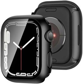 アップルウォッチ カバー Apple Watch カバー 45mm 対応 ケース PC+ガラス 一体型 スマートウォッチ 保護 ケース 対応 アップルウォッチ9/8/7 Apple Watch 9/8/7 (45mm,ブラック) 送料無料