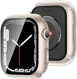 アップルウォッチ カバー Apple Watch カバー 41mm 対応 ケース PC+ガラス 一体型 スマートウォッチ 保護 ケース 対応 アップルウォッチ9/8/7 Apple Watch 9/8/7 (41mm,Starlight) 送料無料