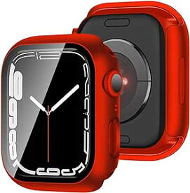 【2枚セット】 アップルウォッチ カバー ケース 45mm 対応 ケース PC+ガラス 一体型 スマートウォッチ 保護 ケース 対応 アップルウォッチ9/8/7 Apple Watch 9/8/7 (45mm,レッド) 送料無料