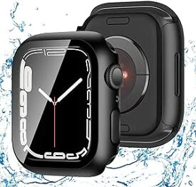 アップルウォッチ カバー Apple Watch カバー 45mm 対応 ケース PC+ガラス 一体型 スマートウォッチ 保護 ケース 対応 アップルウォッチ9/8/7 Apple Watch 9/8/7 (45mm,防水のブラック) 送料無料