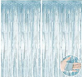 タッセルカーテン 2個セット 100cm*200cm キラキラ フリンジカーテン 背景 明るい光沢 誕生日 結婚式 忘年会 パーティー 装飾 華やかな金属感 お部屋の装飾 小道具 (ライトブルー) 送料無料